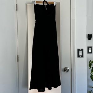 XS Free People black linen dress strapless or halter midi full skirt